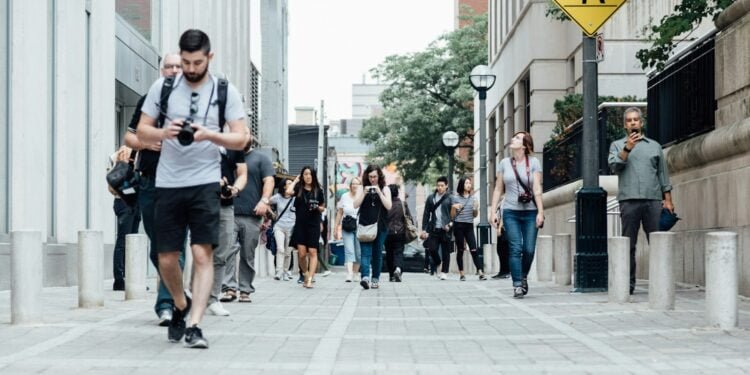 people walking at walkway